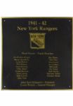 NY Rangers 1941-42 Team Roster Plaque (8"x8") (Brown with Gold Text and Border) (Rangers locker room) (Steiner Sports COA)