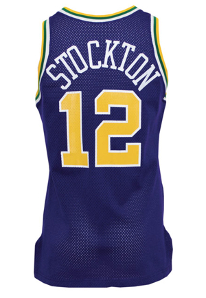 1993-94 Karl Malone Utah Jazz Game-Used Road Jersey with 1992-93 Road Shorts & 1993-94 John Stockton Utah Jazz Game-Used Road Jersey with Shorts (4)(Team Letters)