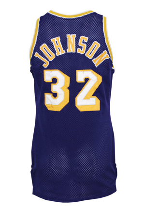 1988-89 Magic Johnson Los Angeles Lakers Game-Used & Autographed Road Jersey (JSA)