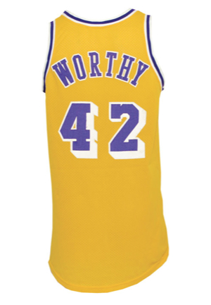 Circa 1983 Rookie Era James Worthy Los Angeles Lakers Game-Used & Autographed Home Jersey (JSA)