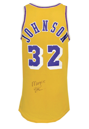Circa 1980 Rookie Era Magic Johnson Los Angeles Lakers Game-Used & Autographed Home Jersey (JSA)
