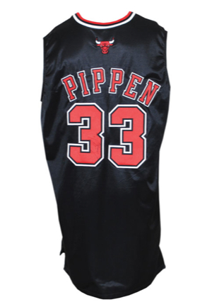 2003-04 Scottie Pippen Chicago Bulls Game-Used & Autographed Black Alternate Jersey (JSA)(Team Letter)