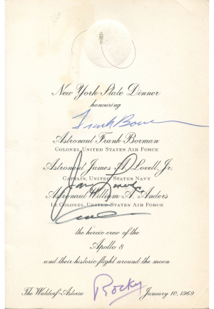 1/10/1969 Apollo 8 Crew Autographed Menu from New York State Dinner (JSA)