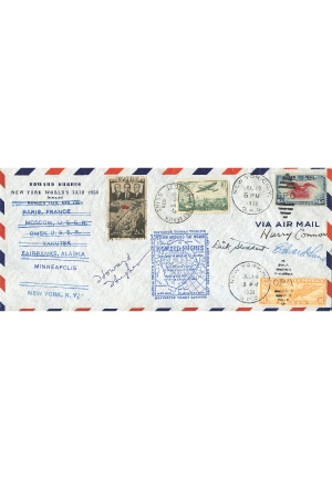 Howard Hughes Signed Around-The-World Flight-Flown Airmail Postal Cover (JSA)