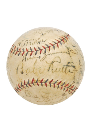 1930 NY Yankees Team Autographed Baseball with Ruth & Gehrig (JSA)