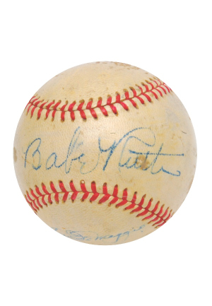 Babe Ruth & Joe DiMaggio Autographed Baseball (Rare)(JSA)