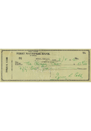3/8/1952 Ty Cobb Signed Personal Check (JSA)