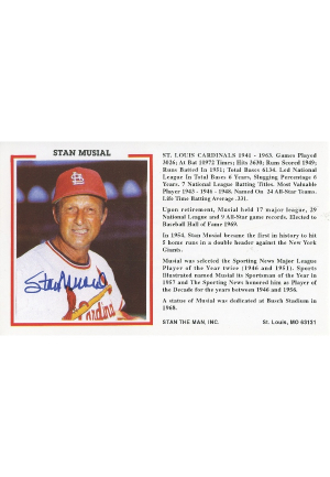 Lot of Stan Musial Autographed Postcards (50)(JSA)