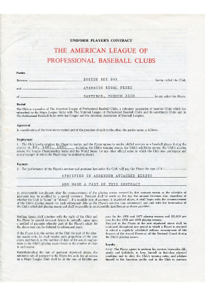 11/20/1979 Tony Perez Cincinnati Reds Player Signed Contract (JSA)
