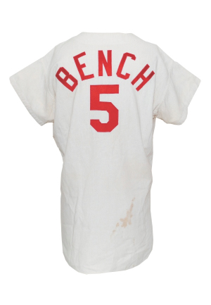 1971 Johnny Bench Cincinnati Reds Game-Used & Autographed Home Flannel Jersey (JSA) 