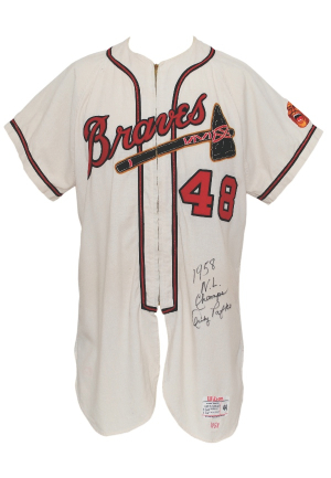 1958 Andy Pafko Milwaukee Braves Game-Used & Autographed Home Flannel Jersey (JSA)(World Series Year)