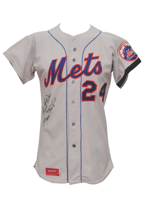 1975 Willie Mays NY Mets Coachs Worn & Autographed Road Jersey Prepared for the 1976 Season (JSA)(Payson/Stengel Armband)