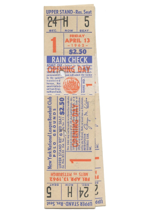 Pair of 4/13/62 Polo Grounds NY Mets Opening Day Full Unused Tickets (2)(Rare Franchise Inaugural Home Opener)