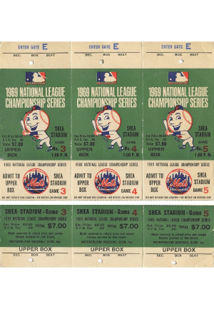 1969 World Series Full Ticket & Ticket Stub with 1969 NLCS Full Tickets (5)