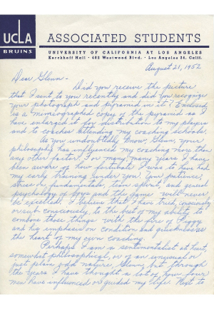 8/21/1952 John Wooden ALS on UCLA Stationary (JSA)