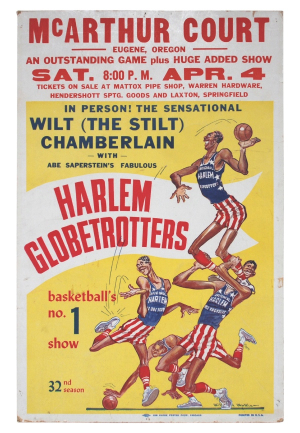 1958-59 Harlem Globetrotters Broadside Featuring Wilt Chamberlain