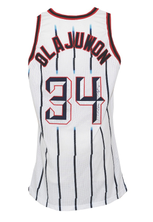 1996-97 Hakeem Olajuwon Houston Rockets Game-Used & Autographed Home Uniform (2)(JSA)