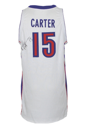 2000-01 Vince Carter Toronto Raptors Game-Used & Autographed Home Jersey (JSA)(Equipment Manager LOA)