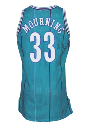 1992-93 Larry Johnson Charlotte Hornets Game-Used Road Jersey & 1992-93 Alonzo Mourning Charlotte Hornets Game-Used & Autographed Road Jersey (2)(JSA)                           