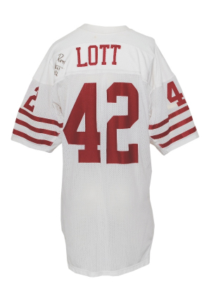 Circa 1987 Ronnie Lott SF 49ers Game-Used & Autographed Road Jersey (Full JSA LOA)(Team Repairs)