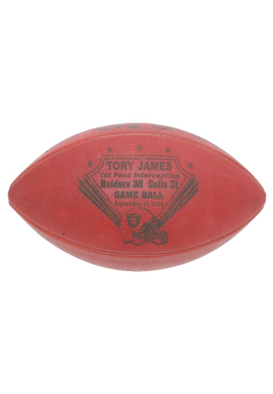 9/10/2000 Tory James Oakland Raiders Game-Used Football - Peyton Manning Interception (Team LOA)