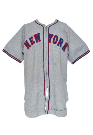 1941 Harry Danning NY Giants Game-Used & Autographed Road Flannel Jersey (JSA • Rare • Dobbins LOA)