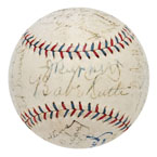 1928 NY Yankees World Championship Team Autographed Baseball with Ruth, Gehrig & Ruppert (Full JSA LOA • Originates From Jacob Ruppert)