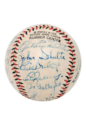 Late 1930s Barnstorming Multi-Signed Baseball with Gehrig & DiMaggio (Full JSA LOA)