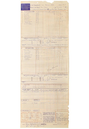 10/8/1956 NY Yankees Vs. Brooklyn Dodgers World Series Game 5 MLB Official Scorer’s Scorecard Autographed By Larsen (JSA • Only Perfect Game In WS History • Letter of Provenance)