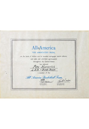 1968 "Pistol" Pete Maravich LSU AP All-American First Team Award (Maravich Family LOA • HoF LOA)