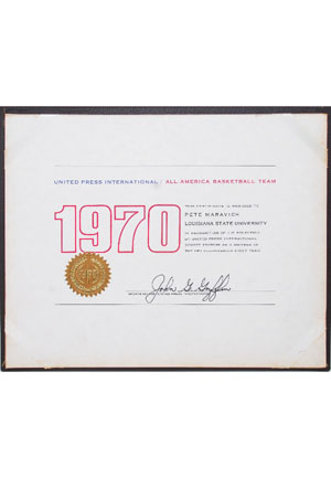 1970 "Pistol" Pete Maravich LSU United Press All-American Basketball Team Awards (2)(Maravich Family LOA • HoF LOA)