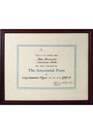 1969-70 "Pistol" Pete Maravich LSU Associated Press Player of the Year Award (Maravich Family LOA • HoF LOA)