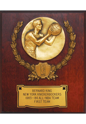 1983-84 Bernard King NY Knicks All-NBA First Team Autographed Award Plaque (King LOA • JSA • HoF LOA)