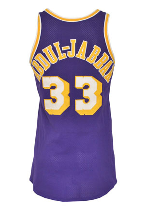 Early 1980s Kareem Abdul-Jabbar Los Angeles Lakers Game-Used & Autographed Road Jersey (JSA • HoF LOA)
