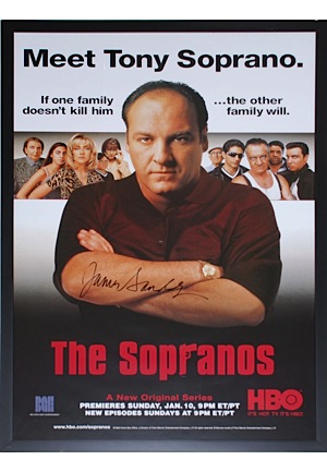 Three Framed Sopranos Autographed Cast Photos With Signed Poster and Magazine (5)(JSA)
