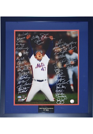 1986 New York Mets Team Signed Framed Photos (2)(JSA • Championship Season)