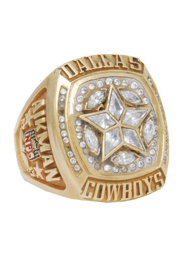 DALLAS COWBOYS Troy Aikman Americas Team 1995 SUPER BOWL XXX CHAMPIONS Rare Vintage Replica Collectible Gold Football Championship Ring with Cherrywood Display Box 