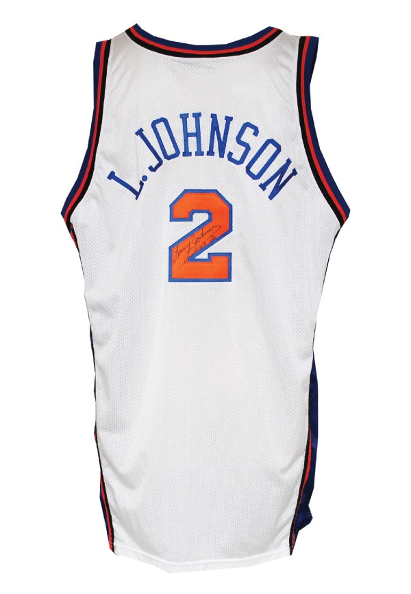 Lot Detail - 1997-98 Larry Johnson New York Knicks Game-Used & Autographed  Home Jersey & Sneakers (2)(JSA)