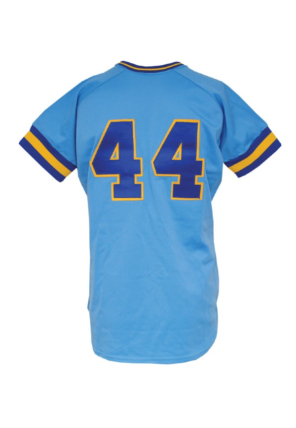 44 HANK AARON Milwaukee Brewers MLB OF/DH Blue Throwback Jersey