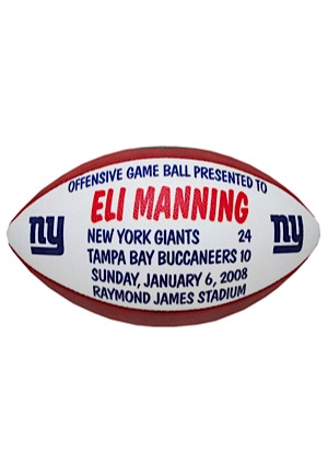 1/6/2008 Eli Manning New York Giants Game-Used Trophy Ball (185 yds. 2 TDs)