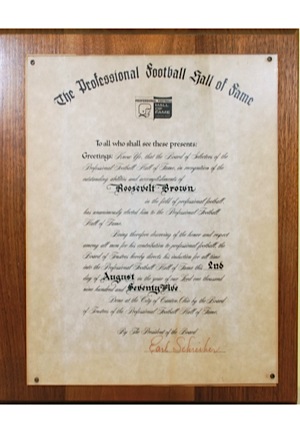 August 2, 1975 Roosevelt Browns Hall Of Fame Induction Plaque