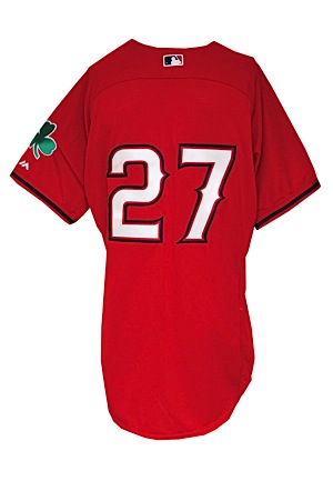 2014 Mike Trout Los Angeles Angels Spring Training Worn St. Patricks Day Jersey