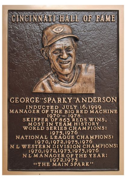 7/17/1999 George "Sparky" Anderson Cincinnati Reds Hall of Fame Plaque (Family LOA)