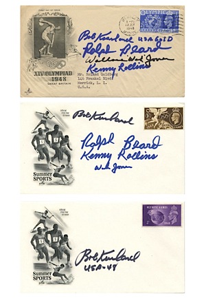 1948 USA Olympics Basketball Signed Stamp Cachets (6)(JSA • Gold Medal Team)
