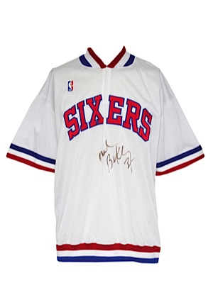 1990-91 Philadelphia 76ers Worn Mesh Shooting Shirt Attributed to and Signed by Charles Barkley (JSA)