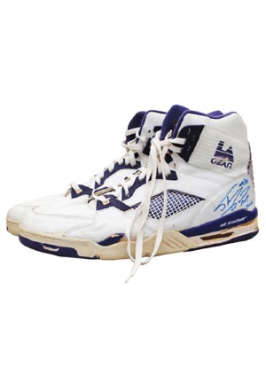 Early 1990s Shaquille ONeal LSU Tigers Game-Used & Twice-Autographed Sneakers (JSA • Photo of Shaq Signing • Rare • BBHoF LOA)