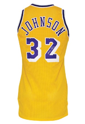 1988-89 Earvin "Magic" Johnson Los Angeles Lakers Game-Used & Twice-Autographed Home Jersey (JSA • Photomatch • Sourced from Dr. Jerry Buss • Lakers LOA • MVP Season • BBHoF LOA)