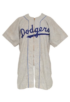 1946 Lester Burge/Bob Ramazzotti Brooklyn Dodgers Game-Used Road Flannel Jersey (Rare One Year Style)
