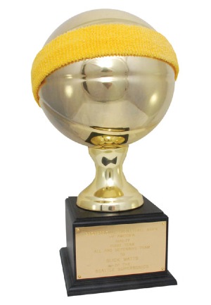 1976-77 Donald "Slick" Watts Seattle SuperSonics First Team All-Pro Defensive Team Trophy and Game-Used Headband (2)(Watts LOA • BBHoF LOA)