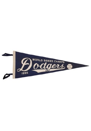 Walter Alstons 1955 Brooklyn World Series Pennant (Rare • Sourced From Walter Alston Estate)